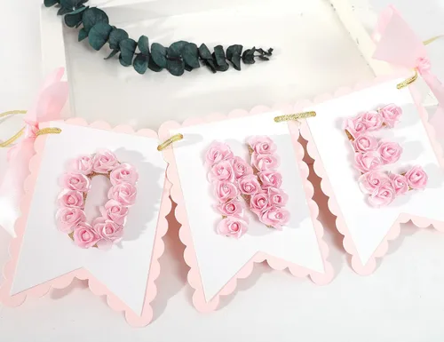 Vista 9 de Cartel de flor para silla alta de primer cumpleaños – Cartel de un cumpleaños rosa y dorado, decoración de princesa de primer cumpleaños, cartel