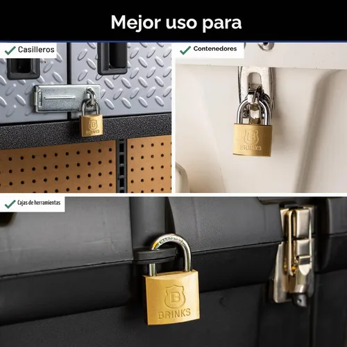 Vista 3 de BRINKS - Candado con llave de latón macizo de 1.575 in con espacio libre de grillete de 7/8" - Cromado con grillete de acero endurecido