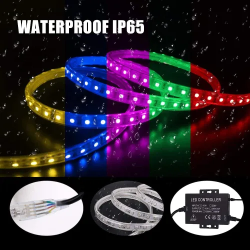 Vista 3 de Tira de luces LED, WiFi 110-130V RGB regulable, impermeable, 5050 60 LED/m, con controlador de 1500 W, compatible con Alexa, Google Home, iOS