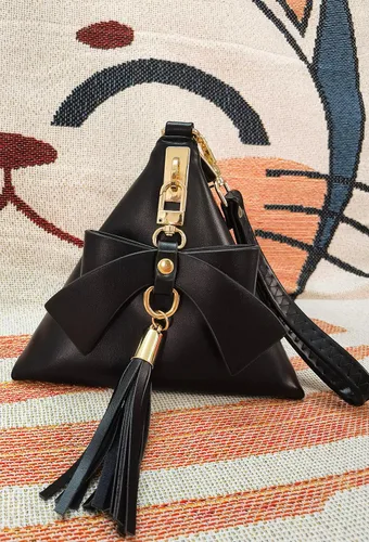 Vista 6 de Bolso de mano de noche con lazo de cuero triangular para mujer