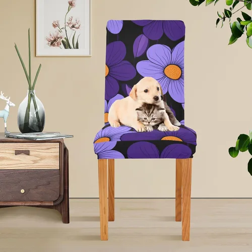 Vista 5 de Simple Purple Flowers Black Background Decorative Chair Cover for Bedroom Washable Club Chair Cover fundas para sillas de comedor Set of 4