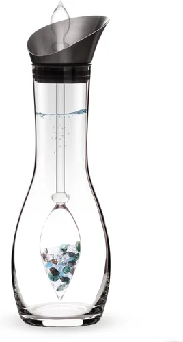 Vista 16 de VitaJuwel Era Five Elements Jarra de agua de cristal con amatista · Calcedonia · Madera petrificada · Cuarzo rosa y ágata Alineación · Puesta a