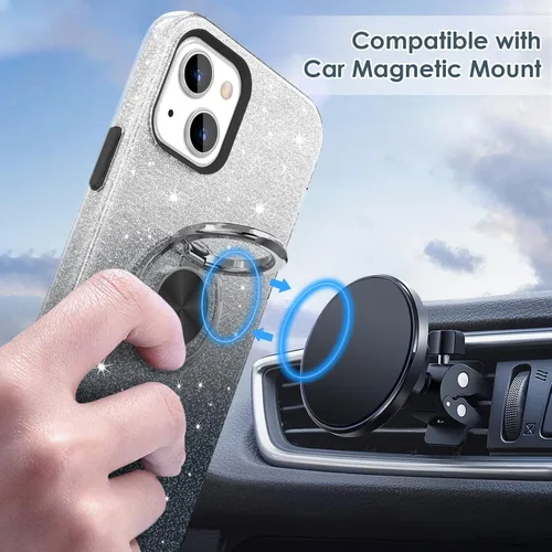 Vista 5 de Hython para iPhone 13 Funda con Soporte de Anillo [Soporte Magnético Giratoria de 360° con Anillo] [Soporte para Montaje en Coche] Funda de Teléfono