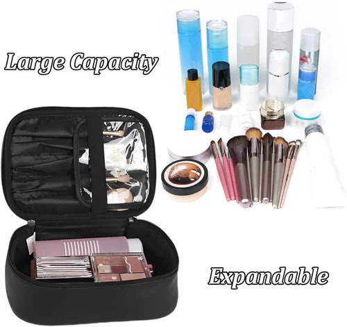 Vista 5 de Neceser de maquillaje transparente, 2 en 1, bolsa de aseo impermeable de viaje, bolsa de almacenamiento de gran capacidad, bolsa desmontable