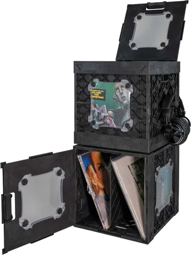 Vista 8 de CrateVinyl - Caja de almacenamiento modular para discos de vinilo para álbumes LP con divisor y 2 paneles transparentes