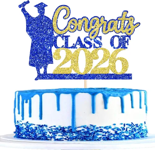 Vista 40 de Rsstarxi 1 paquete de decoración de pastel con purpurina para la clase de 2026, decoraciones de graduación 2026, tapa de felicitaciones