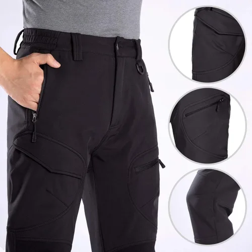 Vista 3 de FREE SOLDIER Pantalones cargo con vellón Softshell para hombre, para nieve, esquí, senderismo, con cinturón