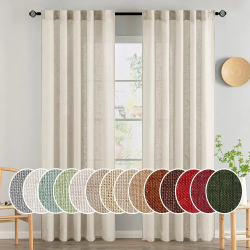 Vista 111 de MIULEE - Cortinas semitraslúcidas suaves y gruesas con textura de lino para cocina y ventana de baño, con trabilla trasera y bolsillo para Blanco