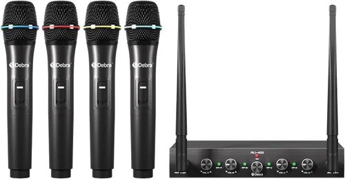 Vista 10 de Debra Audio Pro UHF Sistema de micrófono inalámbrico de 4 canales con micrófonos de mano, lavalier y diadema inalámbricos, receptor de metal, ideal