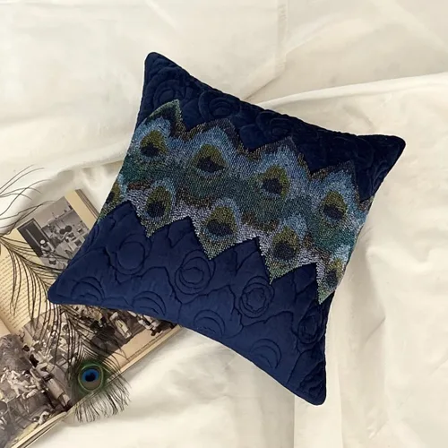 Vista 49 de The HomeCentric Funda de almohada con cremallera, funda de cojín azul de 12 x 12 pulgadas, funda de cojín de algodón bordado para sofá, diseño