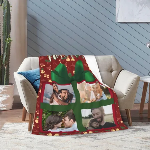 Vista 2 de BYFDIY Manta personalizada con 4 fotos, manta de franela de Navidad personalizada para bebés, niños, madre, abuela, familia y mascotas, 16