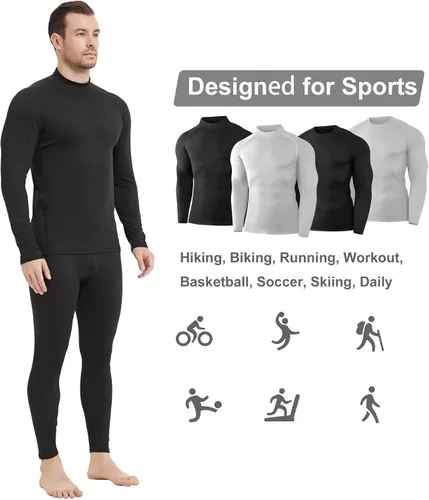 Vista 4 de Paquete de 4 camisas térmicas de compresión de manga larga con cuello alto para hombre