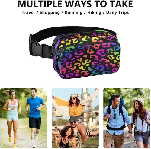 Vista 6 de Riñonera con patrón de lunares rojos y blancos para mujeres y hombres, cangurera pequeña, bolsa cruzada para exteriores, senderismo, correr, viajes