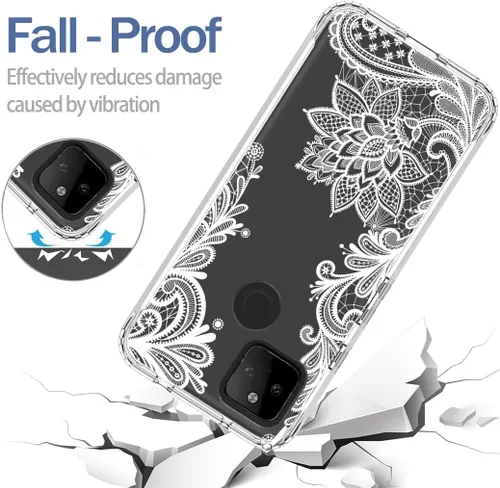 Vista 7 de Funda para Google Pixel 5A 5G con protector de pantalla de vidrio templado, bonito patrón de mandala transparente, funda protectora de cuerpo