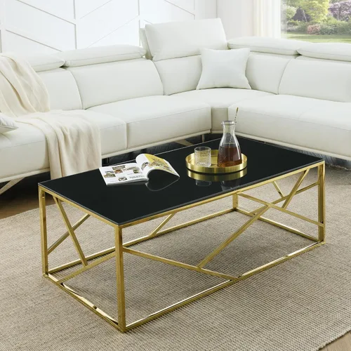 Vista 19 de Mesa de centro de vidrio templado de 31.5 pulgadas, moderna mesa de té dorada de 2 niveles con estante inferior, mesas centrales de lujo con marco