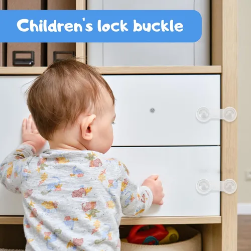 Vista 5 de Paquete de 8 cerraduras para puertas de gabinete a prueba de bebés y niños con adhesivo a prueba de niños, cerraduras de seguridad para niños