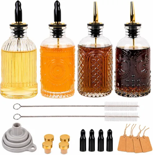 Vista 8 de ChezMax Botellas dispensadoras de jarabe de café, recipientes de vidrio de 7 onzas con boquilla de vertido de metal, accesorios de barra de café
