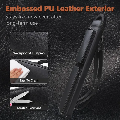 Vista 3 de Estuche para taco de billar de 3 x 5 – Funda rígida de piel sintética con doble correa para el hombro y 3 bolsillos, funda duradera para taco
