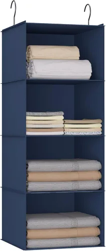 Vista 15 de Organizador colgante para armario y almacenamiento con 3 estantes, estantes colgantes plegables de montaje fácil para guardar ropa, bolsos, zapatos