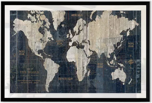 Vista 8 de Lienzo enmarcado para pared, diseño de mapa del viejo mundo azul