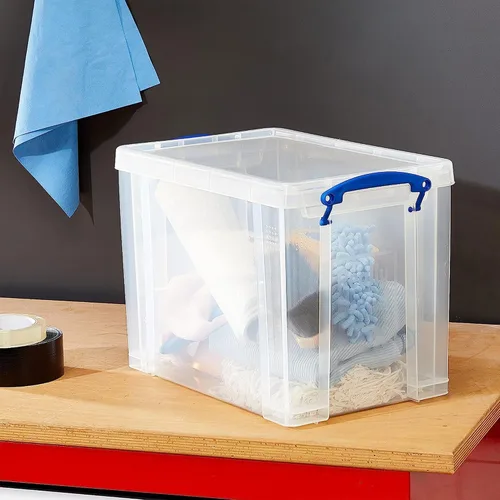 Vista 8 de Really Useful Box - Contenedor de almacenamiento apilable de plástico de 19 litros con tapa de presión y asas con clip de bloqueo incorporado