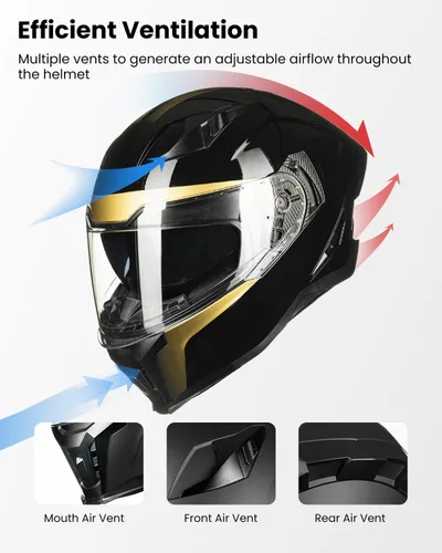 Vista 5 de Casco de motocicleta Auboa de cara completa para adultos, hombres y mujeres, con doble visera, Street Bike Racing, DOT, modelo MF565