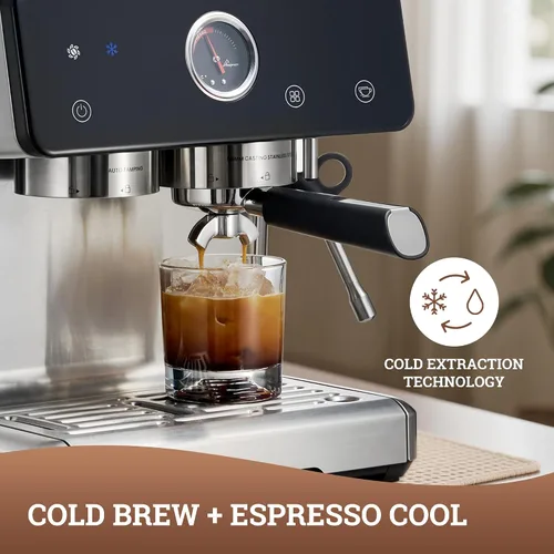 Vista 18 de Máquina de espresso con distribución automática y tazón con molinillo, cafetera barista con cold brew, espumador de leche para latte, máquina