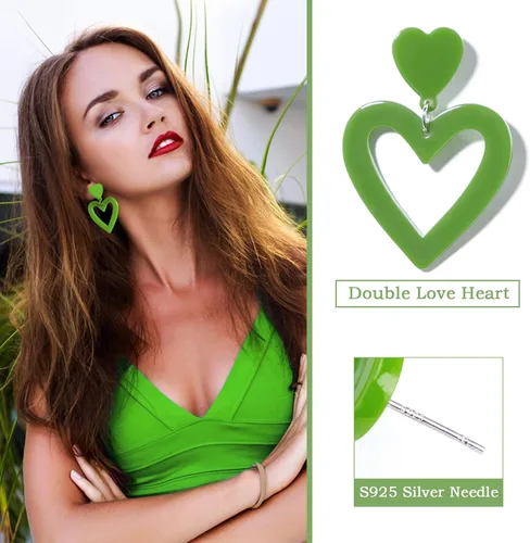 Vista 2 de Pendientes de corazón Y2K Love Heart Big Hoop Cute Fun Hang Earrings