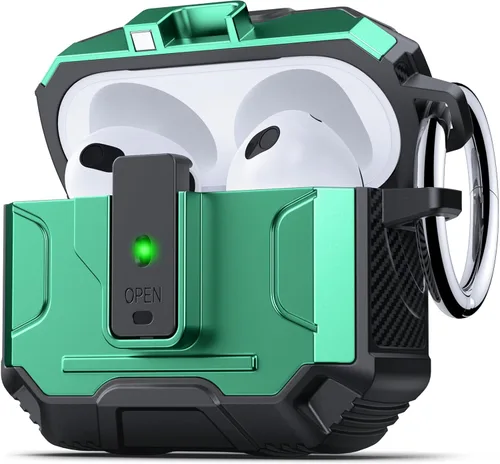 Vista 14 de DASFOND - Funda de armadura para AirPods de 2ª y 1ª generación, carcasa de cuerpo completo de grado militar a prueba de golpes, soporte de carga