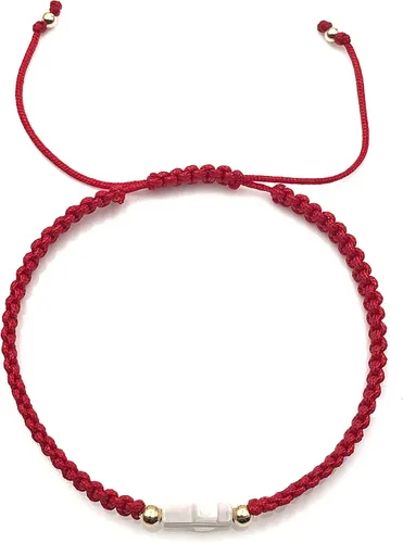 Vista 6 de Pulsera ajustable tejida a mano con cruz de nácar - Joyería espiritual para mujer