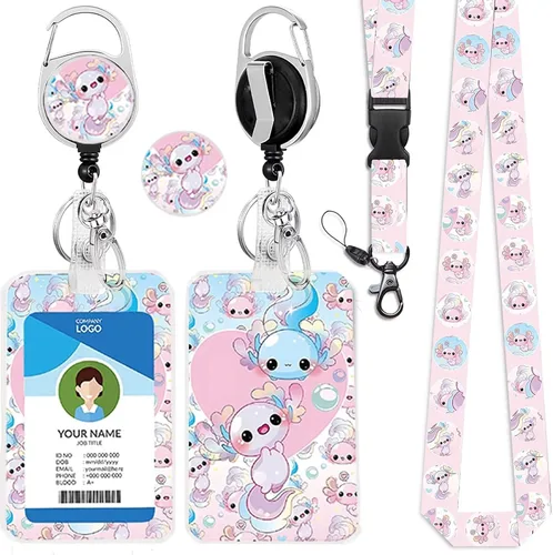 Vista 24 de Cordones azul bebé para llaves Portador de Insignias, Carrete de Insignias Retráctil con Clip de Mosquetón y Cordón Desmontable, Linda Tarjeta