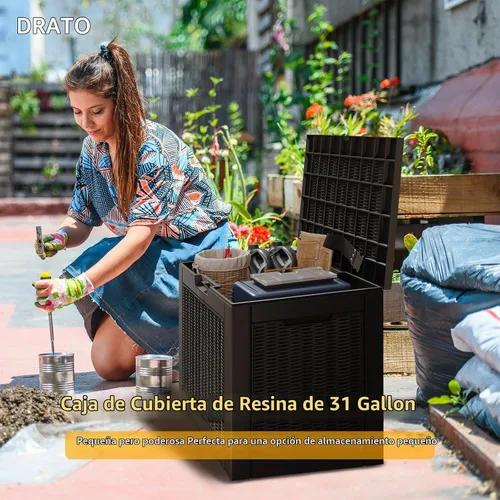 Vista 4 de DRATO Caja de almacenamiento para cubierta de 31 galones, caja de almacenamiento para exteriores para cojines de patio, herramientas de jardín, caja