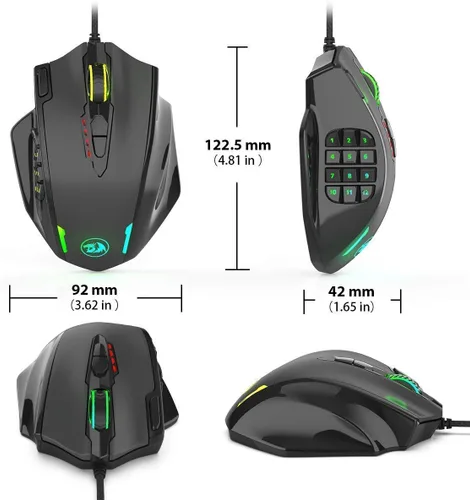Vista 9 de Redragon Teclado mecánico para juegos K556 RGB M908 MMO Gaming Mouse Bundle