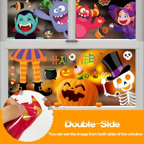 Vista 3 de BAYLAY Adhesivos para ventanas de Halloween, 10 hojas de decoración de ventanas de Halloween de doble cara para Halloween y ventanas