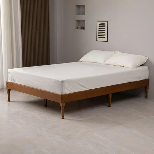 Vista 5 de Marco de cama de plataforma de madera de bambú de 14 pulgadas, soporte de listones de madera, no necesita somier, fácil montaje, café, tamaño Queen