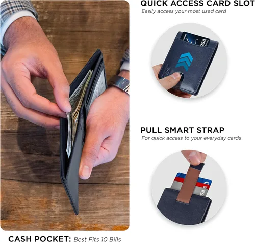 Vista 46 de SERMAN BRANDS RFID Blocking Slim Bifold Genuine Leather Thin Minimalist Front Pocket Wallets for Men Billfold Wallet Men Gift
