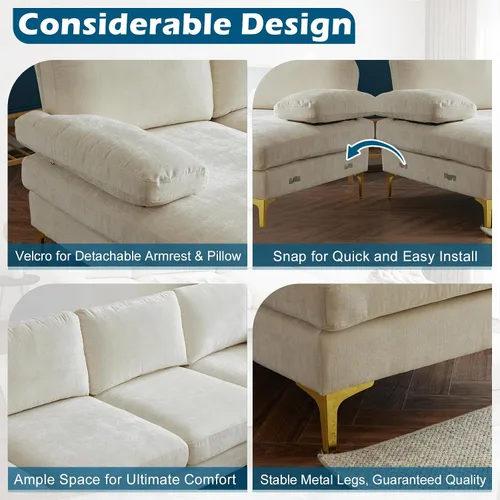 Vista 4 de VINGLI Sofá modular grande en forma de U de 110 pulgadas con diván doble de 51 pulgadas de profundidad para sala de estar, moderno juego de sofá