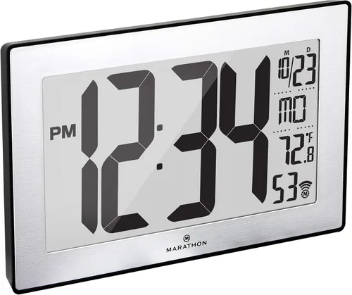 Vista 4 de Marathon CL030068 - Reloj de pared panorámico con soporte de mesa Acero inoxidable cepillado