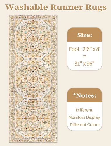 Vista 122 de SERISSA - Tapetes florales vintage, antideslizante, lavable, pequeño, ultrasuave, bohemio, de pelo bajo, para entrada, interiores, habitación
