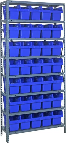 Vista 6 de Quantum QSBU-245BK Heavy Duty Shelving Unit with (7) Shelves and (24) QUS245 Black Bins for Garage Warehouse Storage Distribution 400 lb Load