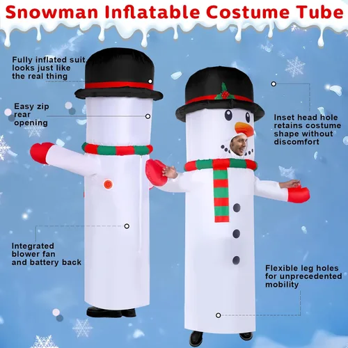 Vista 4 de Threan Disfraces inflables de Navidad, muñeco de nieve, tubo inflable, brazo agitador de Navidad con soplador para hombres y mujeres adultos