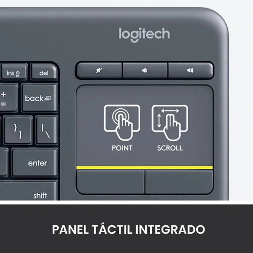 Vista 4 de Logitech K400 920-007119 Plus teclado táctil inalámbrico para TV conectado a computadora