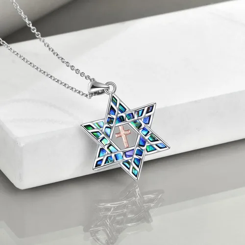 Vista 4 de YFN Collar de plata de ley con estrella de David, joyería cristiana judía con cadena de 18 pulgadas