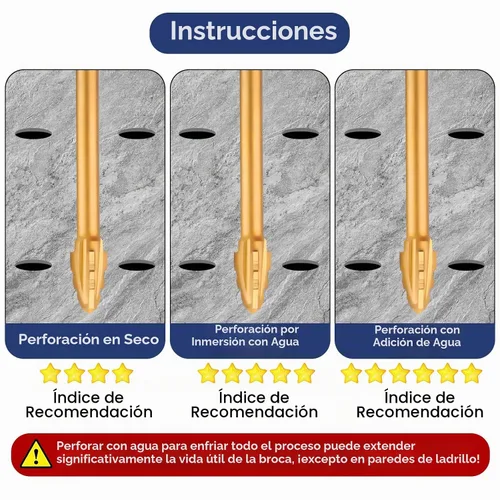 Vista 4 de HPHOPE - Brocas de carburo para mampostería de 1/4 a 1/2 pulgadas, paquete de 10 brocas para azulejos y hormigón de cuatro bordes con vástago