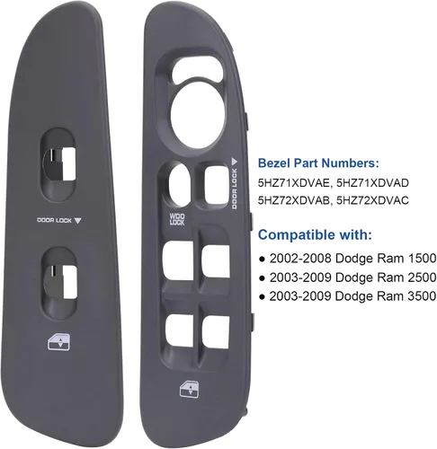Vista 3 de Obaee Panel de control de ventana de puerta del conductor y del pasajero, bisel compatible con Dodge Ram 1500 2500 3500 2002-2009 borde del botón