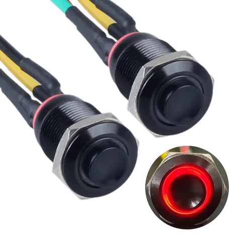 Vista 9 de 2 interruptores de botón con pestillo de 0.472 in con cable pre-soldado de 5.9 in 1NO 12V-24V ON-Off para orificio de montaje de 1/2 pulgada, anillo