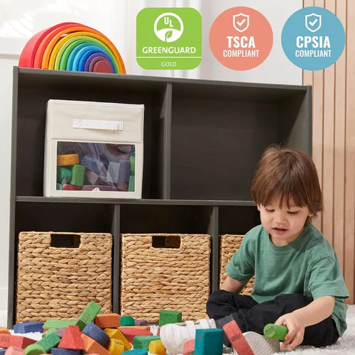 Vista 6 de ECR4Kids Streamline - Armario de almacenamiento de 5 compartimentos, 30 pulgadas, muebles de aula, gris lavado Durable birch, GREENGUARD Gold