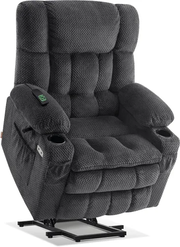 Vista 18 de MCombo Silla reclinable eléctrica de motor dual con masaje y calor para personas mayores, posición infinita, puertos USB, portavasos, tela 7890 Beige