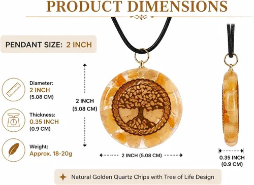 Vista 2 de HiJet Colgante de orgón Hermoso Cuarzo Dorado Árbol de la Vida Colgante de orgón Equilibrio Energía Positiva Armonía Suerte Yoga Meditación Reiki