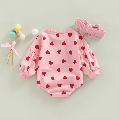 Vista 115 de SOLILOQUY Traje de manga larga con cuello redondo para el primer día de San Valentín para bebé niño y niña, mameluco de corazón de amor